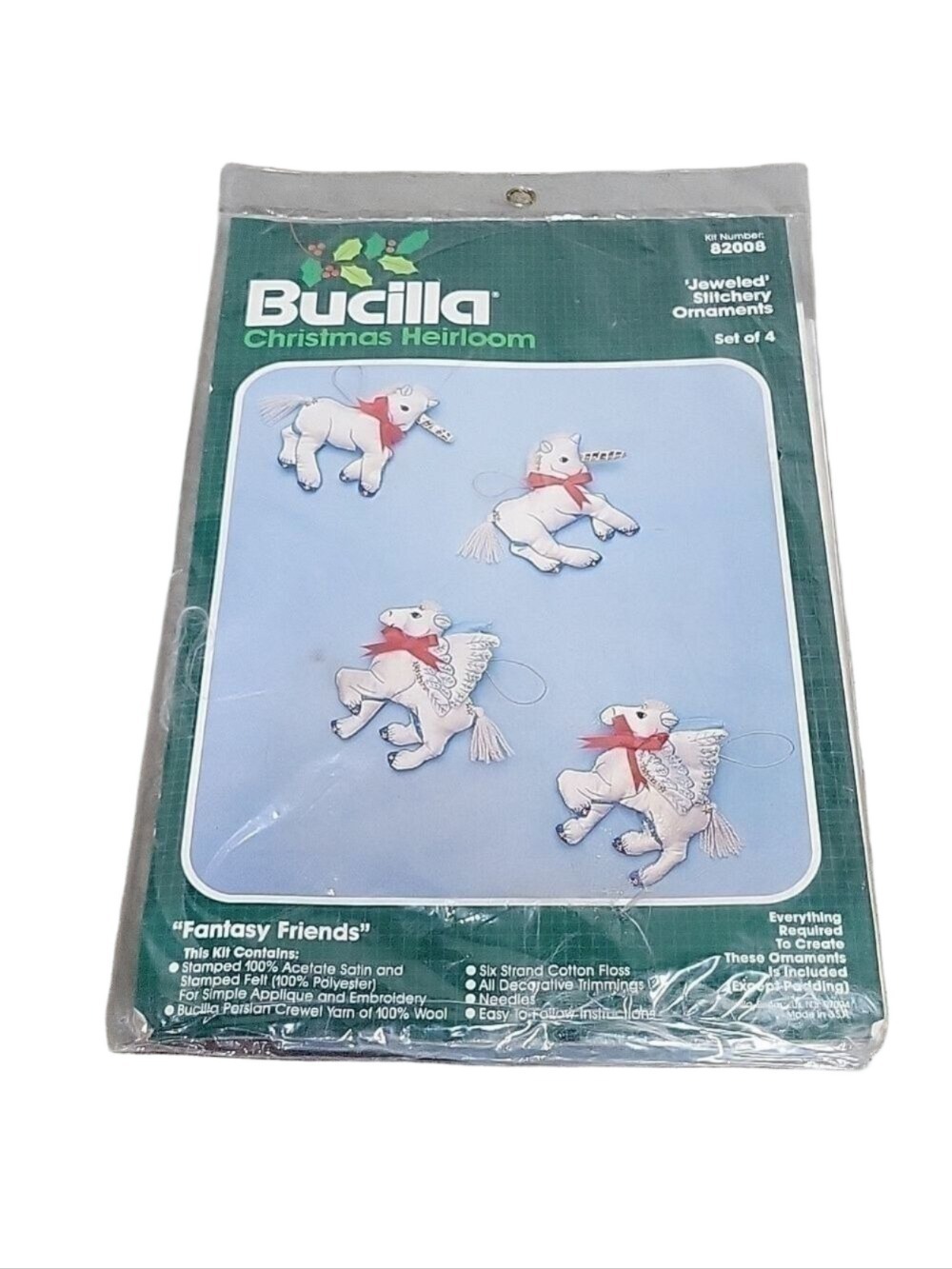 Bucilla Kit #82008, Fantasy Friends, Jeweled Stitchery Ornaments, Christmas